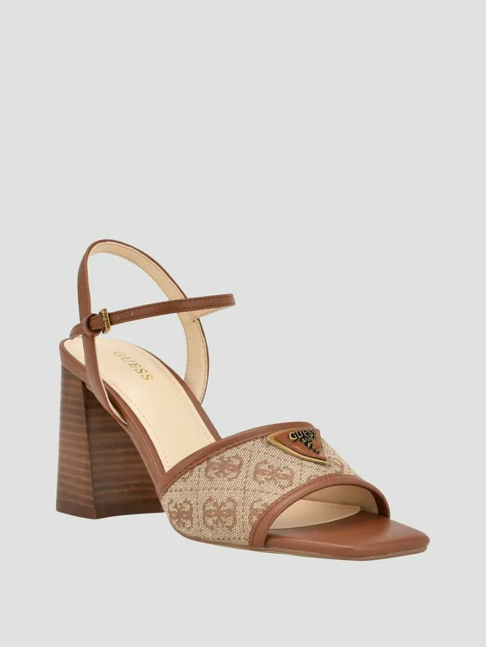 GUESS Glaven OpenToe Block Heels Medium Brown Women Heels