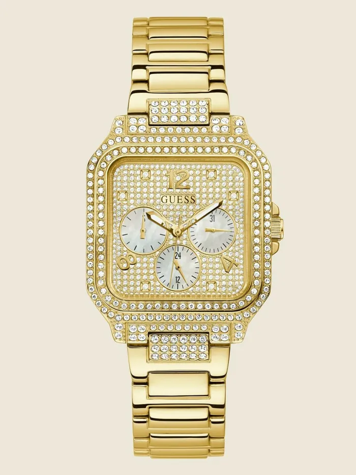 GUESS GoldTone Square Multifunction Watch Gold Women Watches