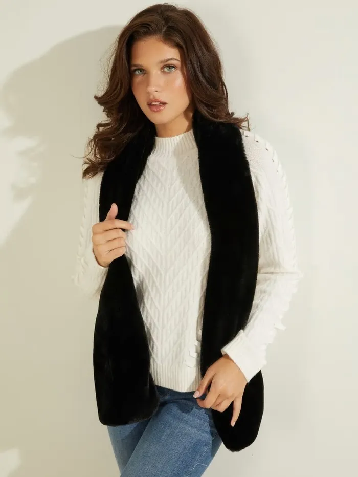 GUESS Hats and Scarves Women Elsie FauxFur Oblong Scarf Black GUESS Hats and Scarves Women Elsie FauxFur Oblong Scarf Black