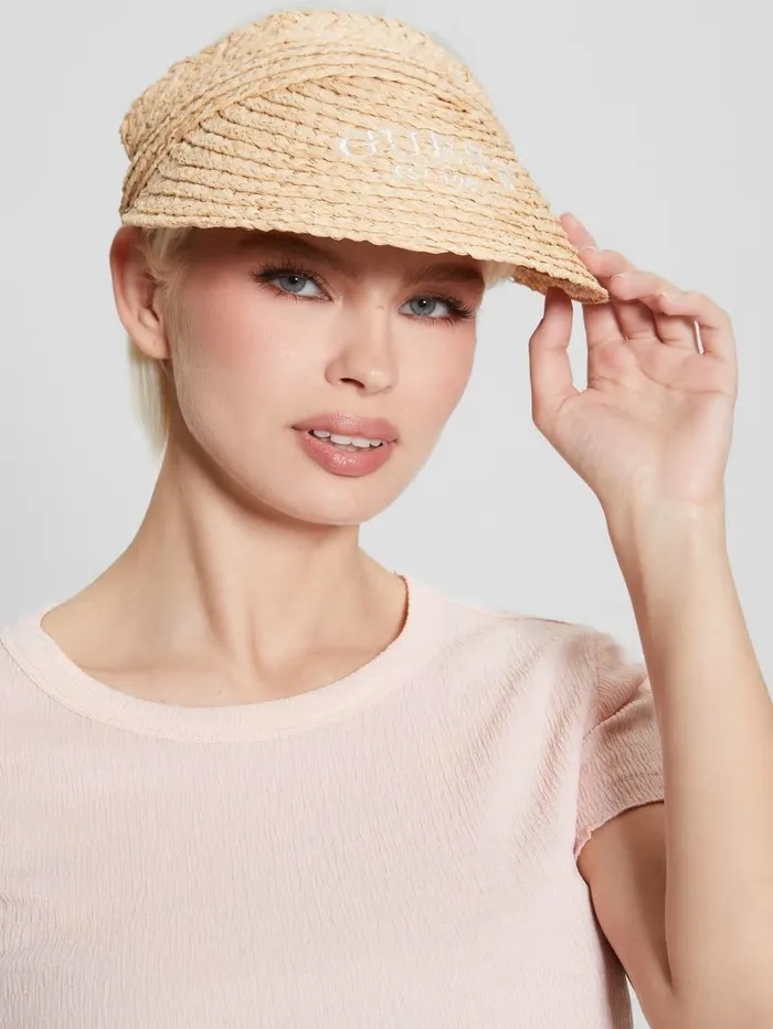 GUESS Hats and Scarves Women Lena Straw Visor White