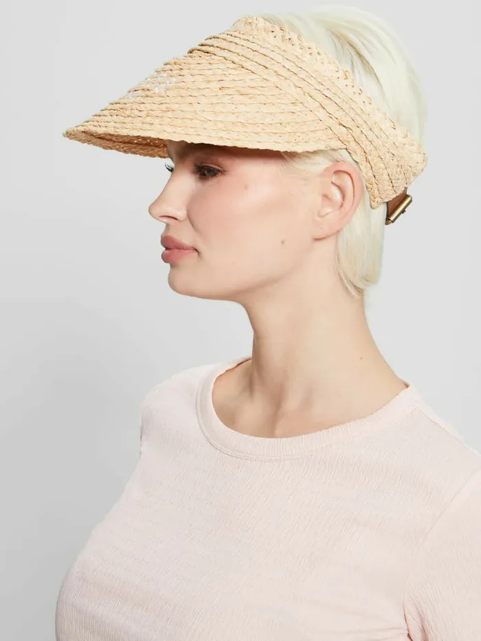 GUESS Hats and Scarves Women Lena Straw Visor White