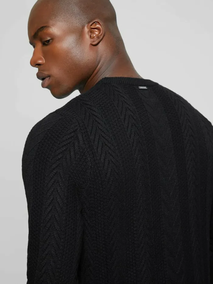 GUESS Hoodies and Sweaters Men Eco Ethan Cable Knit Sweater Black