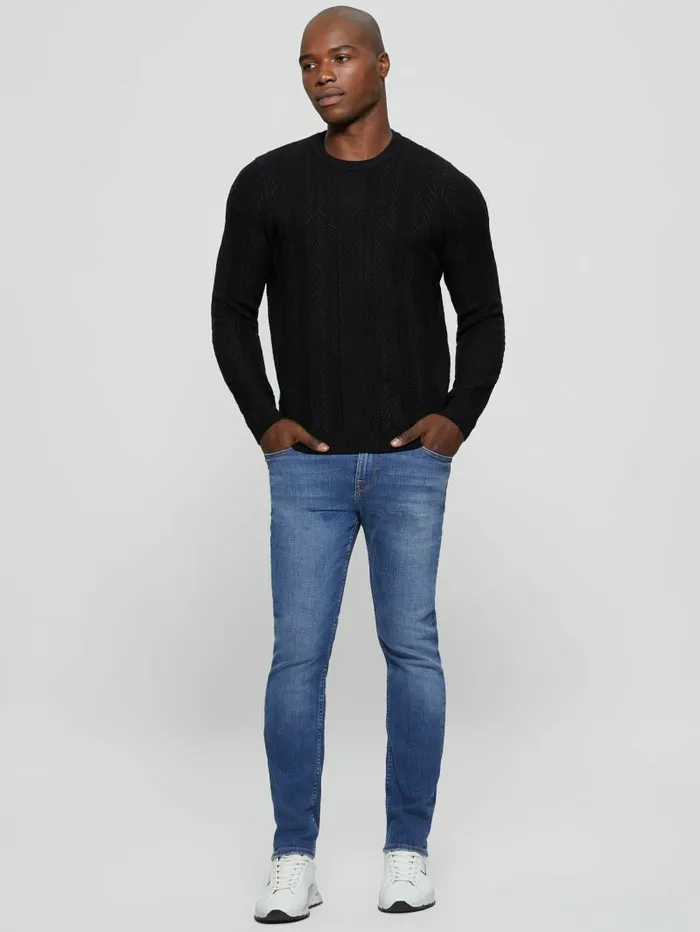 GUESS Hoodies and Sweaters Men Eco Ethan Cable Knit Sweater Black GUESS Hoodies and Sweaters Men Eco Ethan Cable Knit Sweater Black