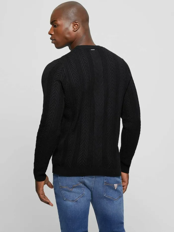 GUESS Hoodies and Sweaters Men Eco Ethan Cable Knit Sweater Black GUESS Hoodies and Sweaters Men Eco Ethan Cable Knit Sweater Black