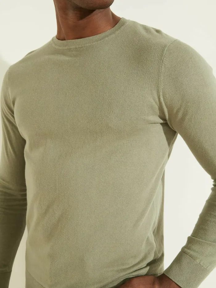 GUESS Hoodies and Sweaters Men Essential Crewneck Sweater Mossy Green GUESS Hoodies and Sweaters Men Essential Crewneck Sweater Mossy Green
