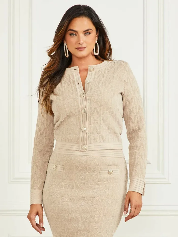 GUESS Jackets and Coats Women Penelope Sweater Cardigan Fawn Taupe GUESS Jackets and Coats Women Penelope Sweater Cardigan Fawn Taupe