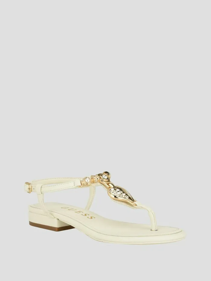 GUESS Jiarella TStrap Signature Sandal Ivory 150 Women Sandals