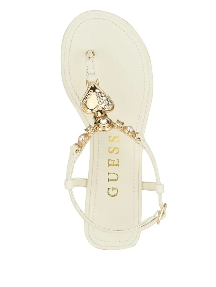 GUESS Jiarella TStrap Signature Sandal Ivory 150 Women Sandals