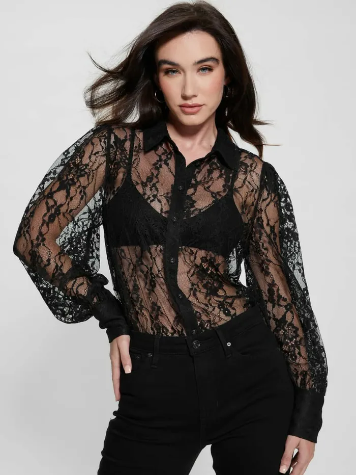 GUESS Lita Lace Shirt Black Women Tops