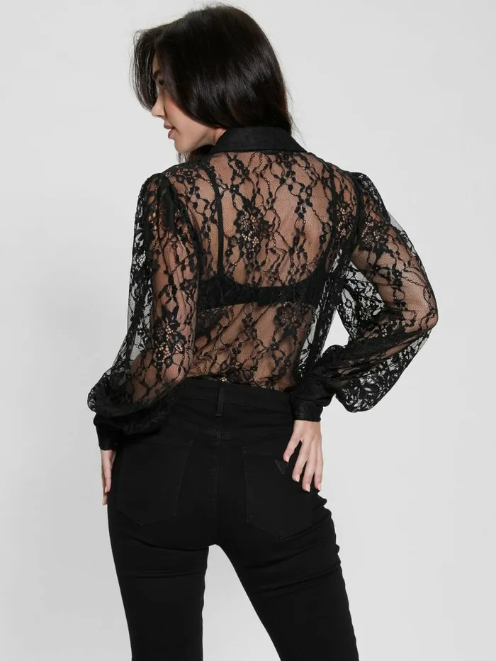 GUESS Lita Lace Shirt Black Women Tops GUESS Lita Lace Shirt Black Women Tops