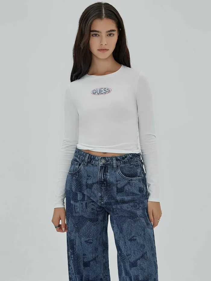 GUESS Originals Eco Oval Logo Top Pure White Women Tops GUESS