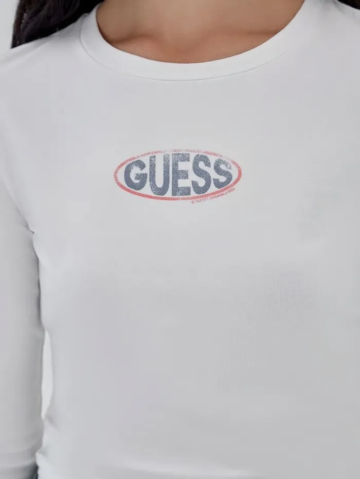GUESS Originals Eco Oval Logo Top Pure White Women Tops GUESS GUESS Originals Eco Oval Logo Top Pure White Women Tops GUESS