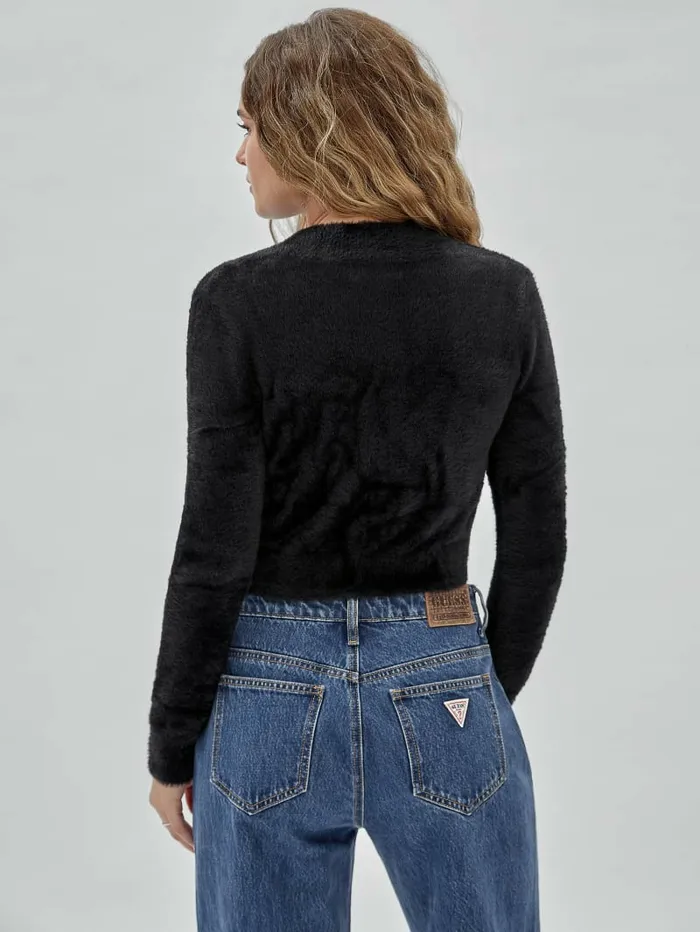 GUESS Originals Fuzzy Cropped Cardigan Black Women Tops GUESS GUESS Originals Fuzzy Cropped Cardigan Black Women Tops GUESS