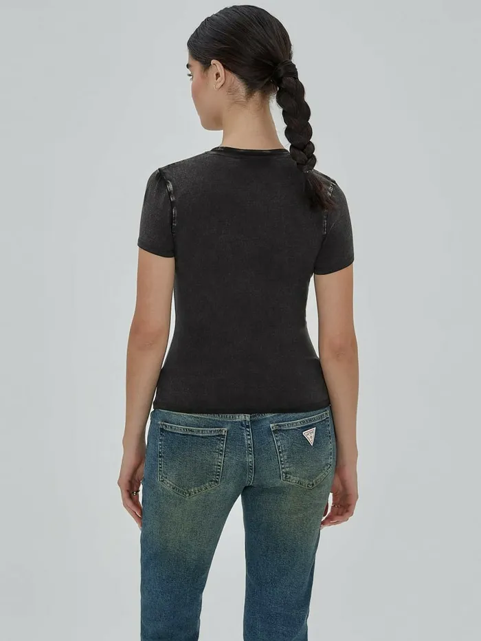 GUESS Originals Rose Regular Tee Jet Black Multi Women Tops GUESS