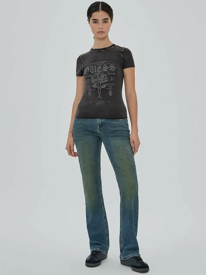 GUESS Originals Rose Regular Tee Jet Black Multi Women Tops GUESS