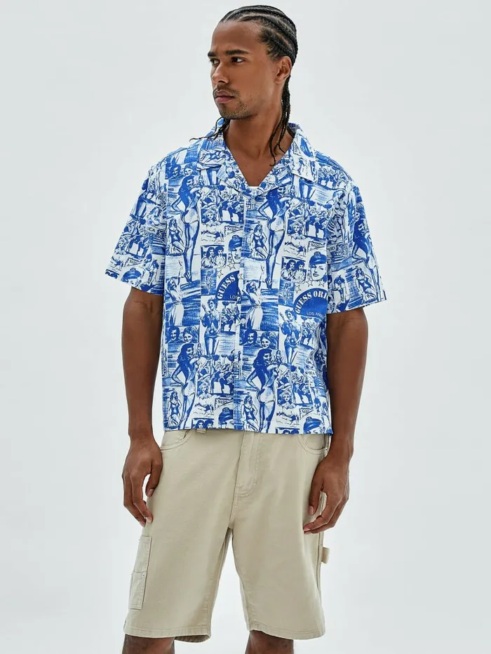 GUESS Originals Vintage Print Shirt Pure White Multi Men Shirts GUESS
