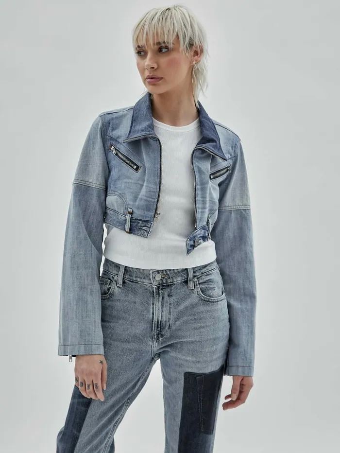 GUESS Originals x Homeboy Upcycled Denim Moto Jacket Upcycled Medium Wash Mult Women Jackets and Coats GUESS GUESS Originals x Homeboy Upcycled Denim Moto Jacket Upcycled Medium Wash Mult Women Jackets and Coats GUESS