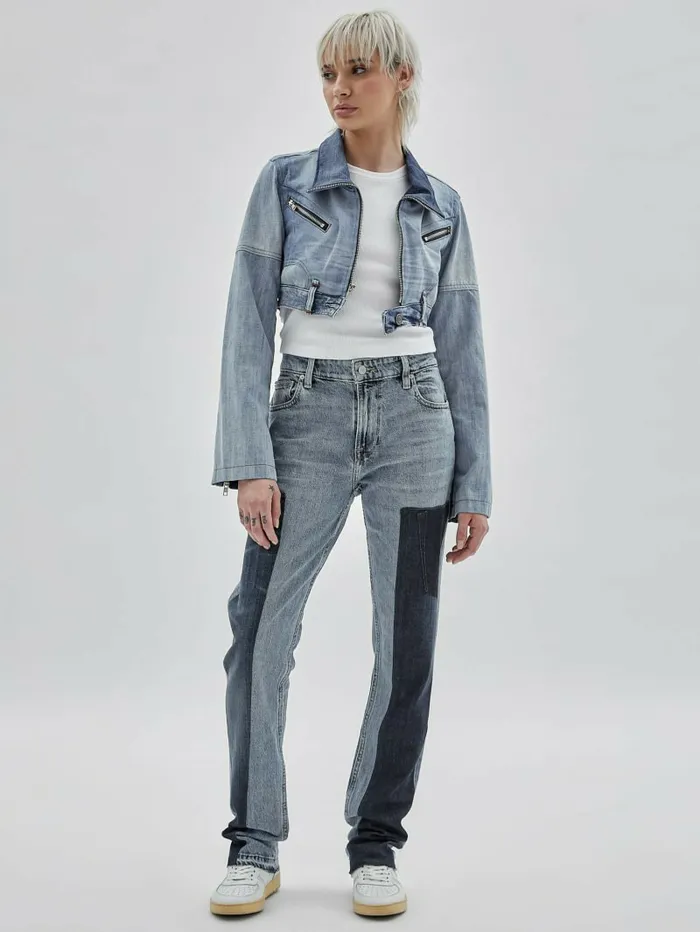 GUESS Originals x Homeboy Upcycled Denim Moto Jacket Upcycled Medium Wash Mult Women Jackets and Coats GUESS GUESS Originals x Homeboy Upcycled Denim Moto Jacket Upcycled Medium Wash Mult Women Jackets and Coats GUESS