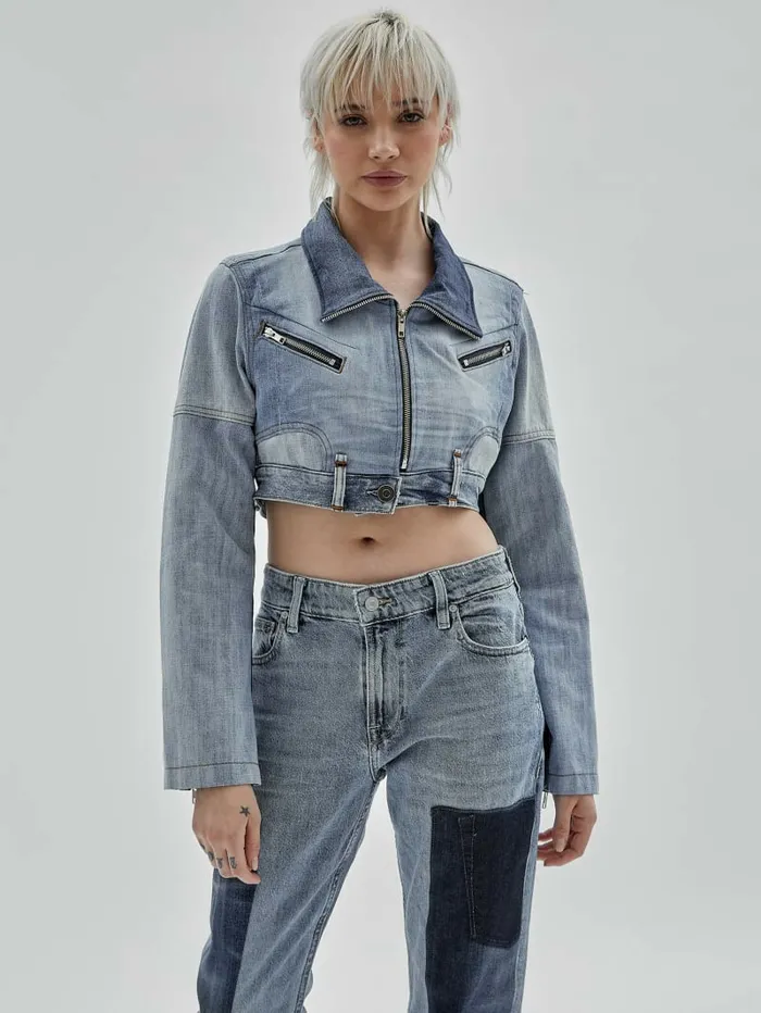 GUESS Originals x Homeboy Upcycled Denim Moto Jacket Upcycled Medium Wash Mult Women Jackets and Coats GUESS GUESS Originals x Homeboy Upcycled Denim Moto Jacket Upcycled Medium Wash Mult Women Jackets and Coats GUESS