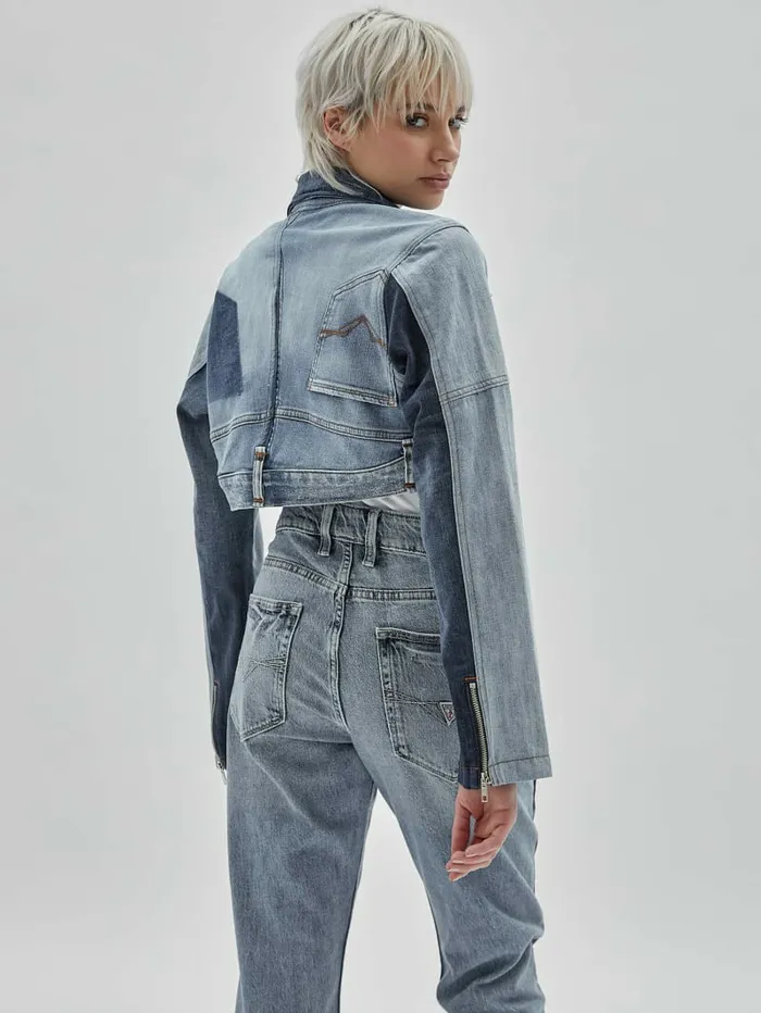 GUESS Originals x Homeboy Upcycled Denim Moto Jacket Upcycled Medium Wash Mult Women Jackets and Coats GUESS GUESS Originals x Homeboy Upcycled Denim Moto Jacket Upcycled Medium Wash Mult Women Jackets and Coats GUESS