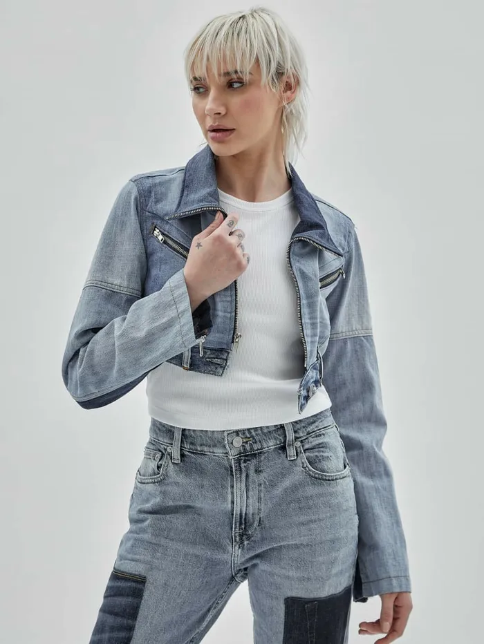 GUESS Originals x Homeboy Upcycled Denim Moto Jacket Upcycled Medium Wash Mult Women Jackets and Coats GUESS GUESS Originals x Homeboy Upcycled Denim Moto Jacket Upcycled Medium Wash Mult Women Jackets and Coats GUESS