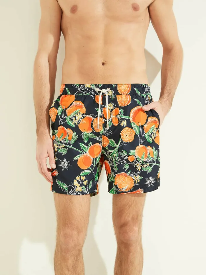 GUESS Pants and Shorts Men Fruit Woven Swim Trunks Orange Trees
