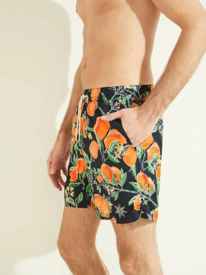 GUESS Pants and Shorts Men Fruit Woven Swim Trunks Orange Trees GUESS Pants and Shorts Men Fruit Woven Swim Trunks Orange Trees