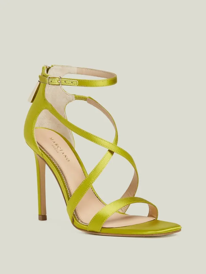 GUESS Satin Strappy Heel Green Patent Women Heels