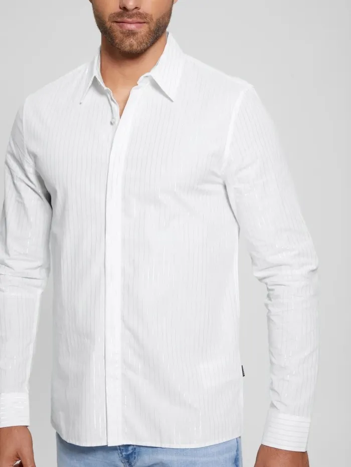 GUESS Shirts Men Sunset Lurex Shirt Yd Salt White Silver Lure