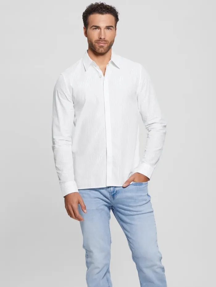 GUESS Shirts Men Sunset Lurex Shirt Yd Salt White Silver Lure GUESS Shirts Men Sunset Lurex Shirt Yd Salt White Silver Lure