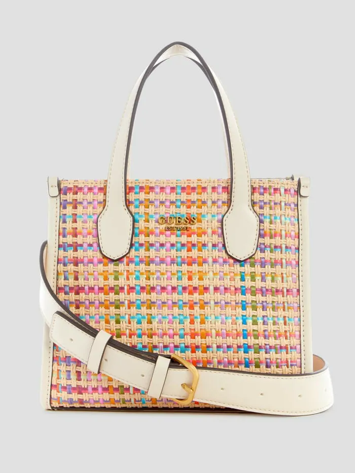 GUESS Silvana Colorful Straw Mini Tote White Multi WomenKids Handbags