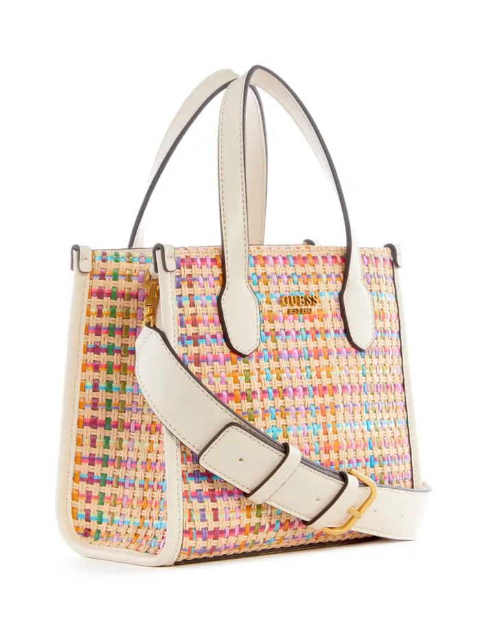 GUESS Silvana Colorful Straw Mini Tote White Multi WomenKids Handbags