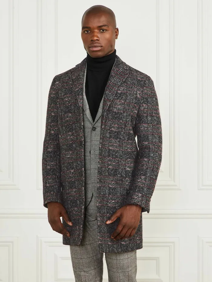 GUESS Single Breasted WoolBlend Coat BlackWhiteRed Check Men Jackets and Coats
