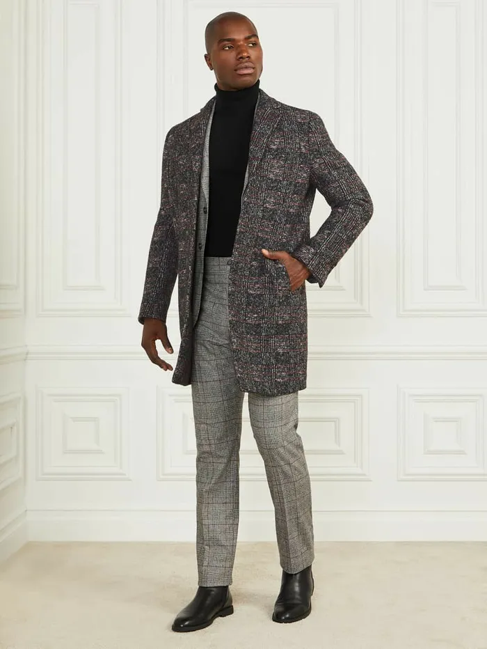 GUESS Single Breasted WoolBlend Coat BlackWhiteRed Check Men Jackets and Coats
