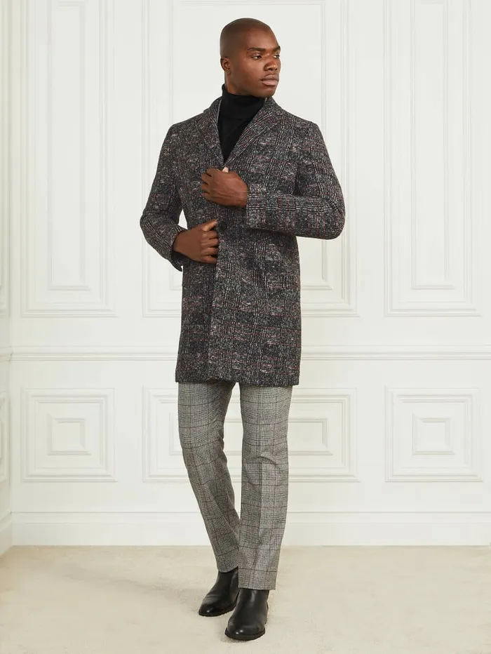 GUESS Single Breasted WoolBlend Coat BlackWhiteRed Check Men Jackets and Coats