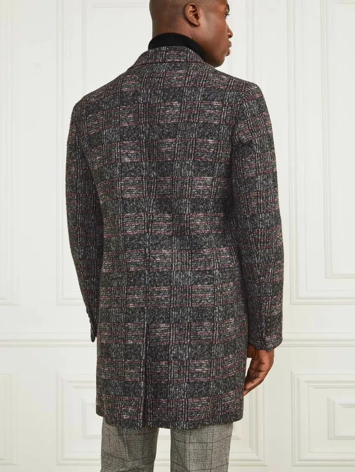 GUESS Single Breasted WoolBlend Coat BlackWhiteRed Check Men Jackets and Coats