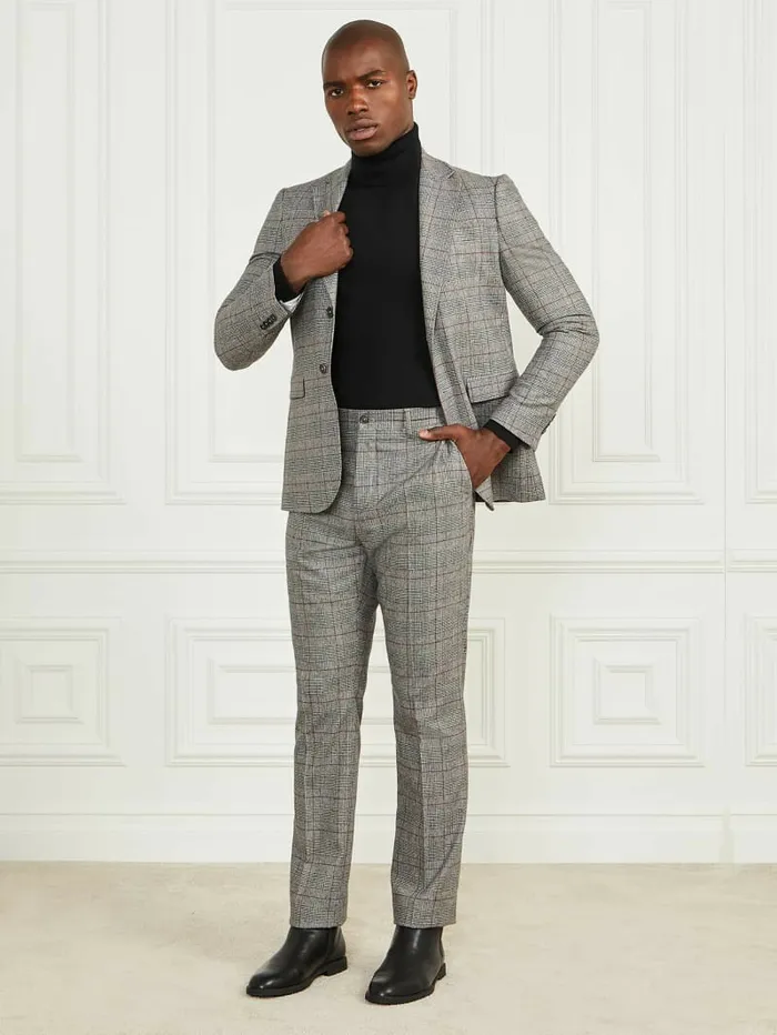 GUESS Single Breasted WoolBlend Coat BlackWhiteRed Check Men Jackets and Coats