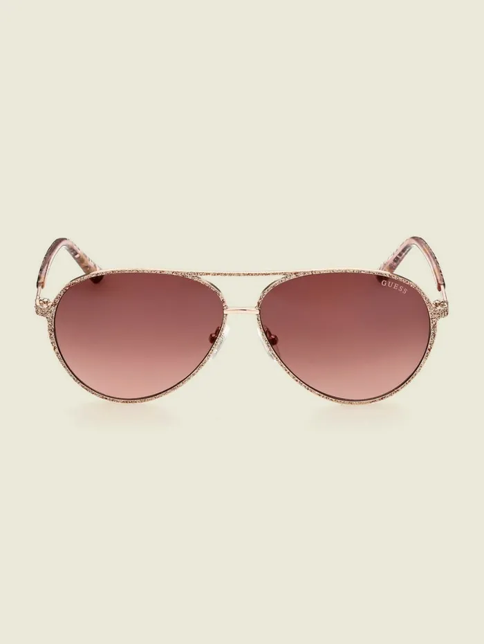 GUESS Sunglasses Women Animal Print Aviator Sunglasses Rosegold