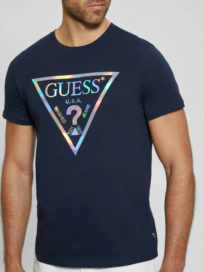 GUESS TShirts and Tanks Men Iridescent Signature Tee Bleu lgant