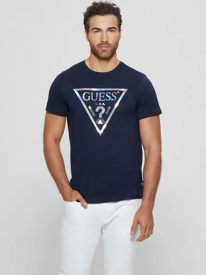 GUESS TShirts and Tanks Men Iridescent Signature Tee Bleu lgant GUESS TShirts and Tanks Men Iridescent Signature Tee Bleu lgant