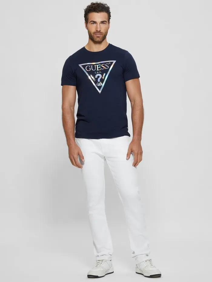 GUESS TShirts and Tanks Men Iridescent Signature Tee Bleu lgant GUESS TShirts and Tanks Men Iridescent Signature Tee Bleu lgant