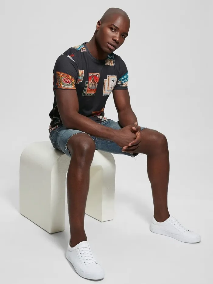 GUESS TShirts and Tanks Men Stamp Collection Tee Jet Black Multi GUESS TShirts and Tanks Men Stamp Collection Tee Jet Black Multi
