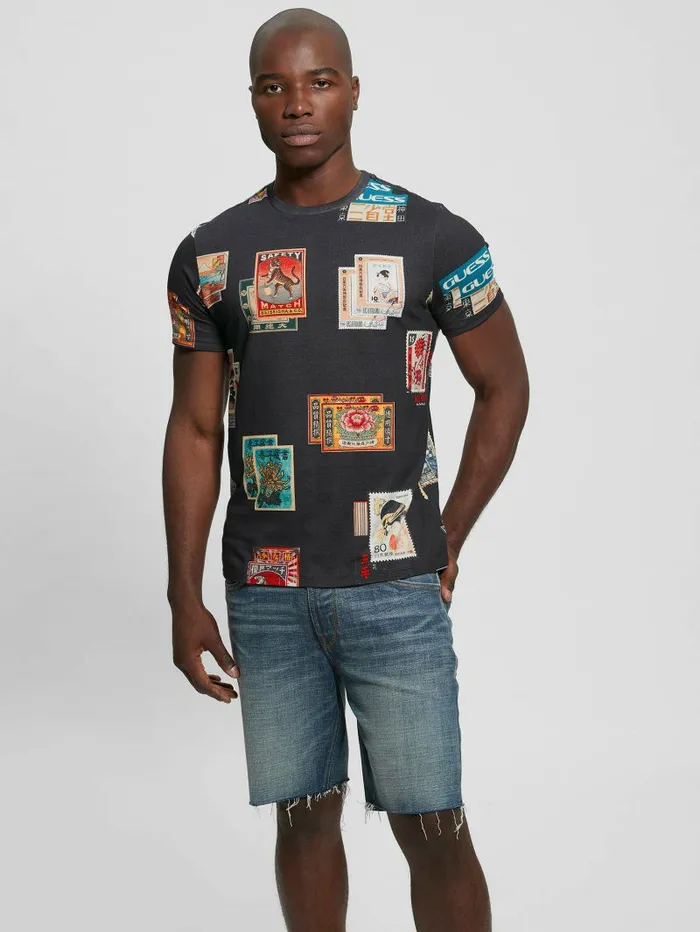 GUESS TShirts and Tanks Men Stamp Collection Tee Jet Black Multi GUESS TShirts and Tanks Men Stamp Collection Tee Jet Black Multi