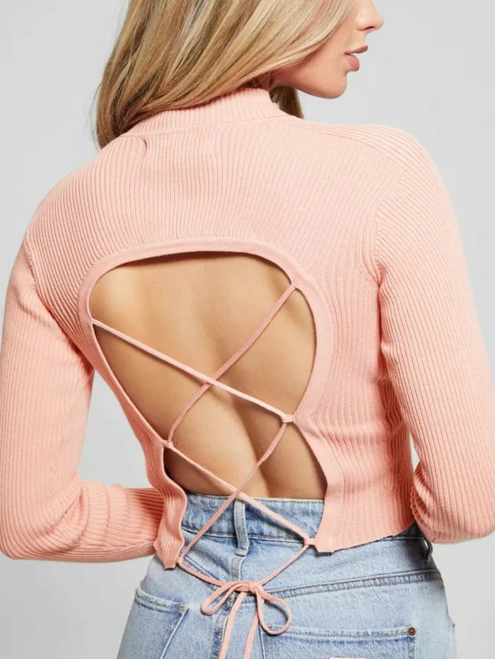 GUESS Tops Women Eco Marie OpenBack Sweater Top Smooth Pink