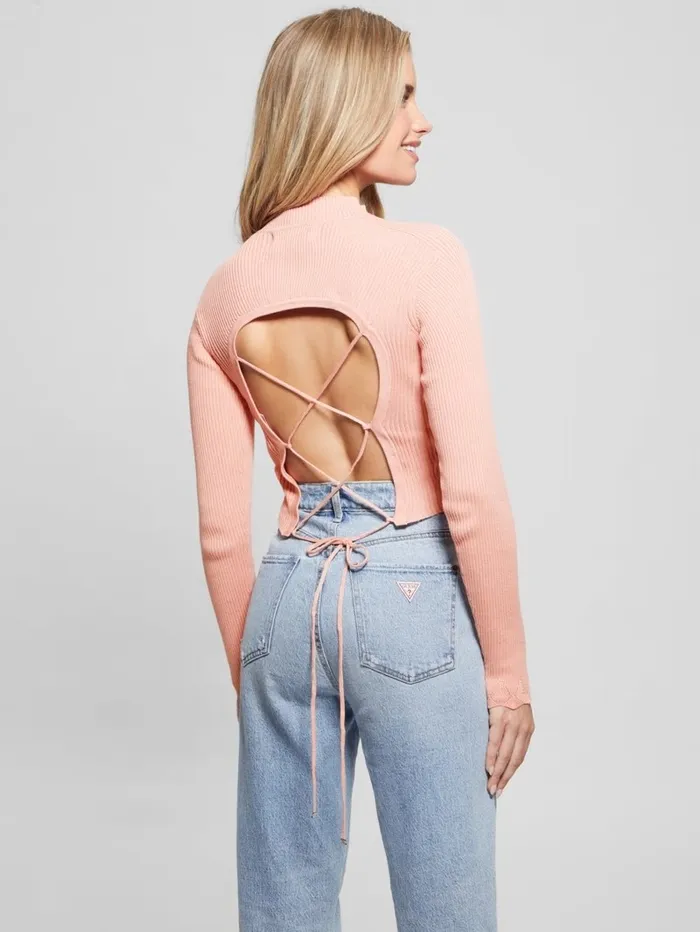 GUESS Tops Women Eco Marie OpenBack Sweater Top Smooth Pink