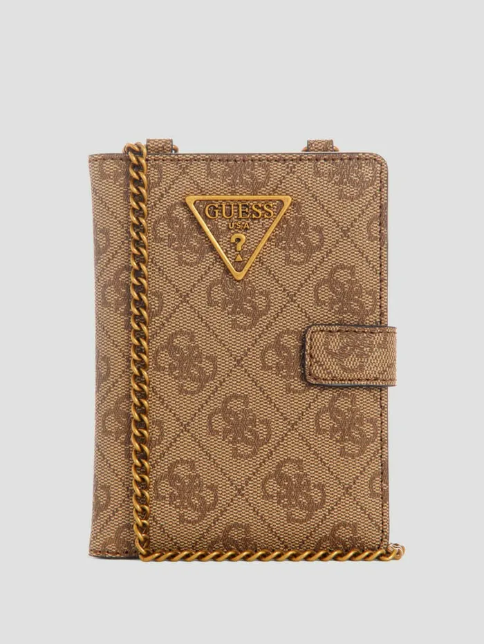 Handbags GUESS WomenMen Laurel Chain Passport Case Latte Logo