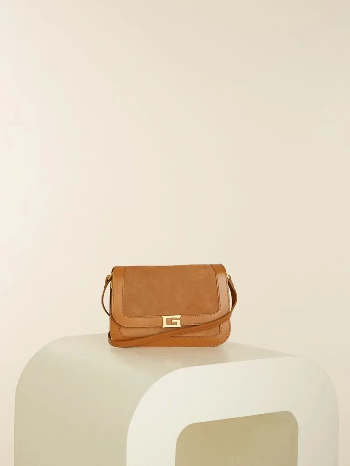 Handbags GUESS Women Thea Mini Flap Leather Crossbody Cognac