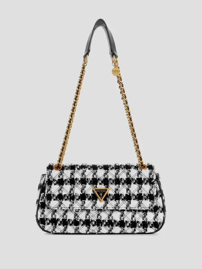 Handbags Women Giully Tweed Convertible Crossbody Marble BlkWht GUESS