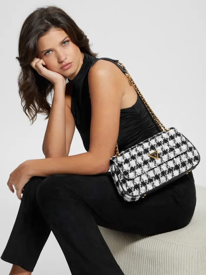 Handbags Women Giully Tweed Convertible Crossbody Marble BlkWht GUESS Handbags Women Giully Tweed Convertible Crossbody Marble BlkWht GUESS