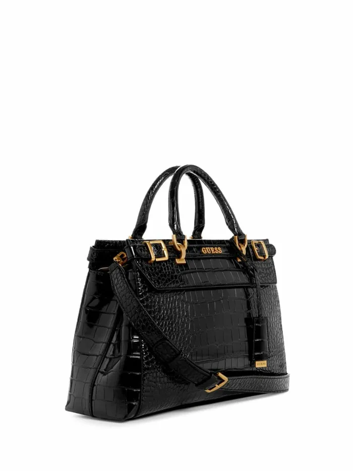 Handbags Women GUESS Sestri CrocodileEmbossed Satchel Black Handbags Women GUESS Sestri CrocodileEmbossed Satchel Black